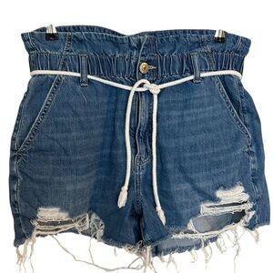 American Eagle Paperbag Waist Distressed Cord Belted Mom Denim Shorts
